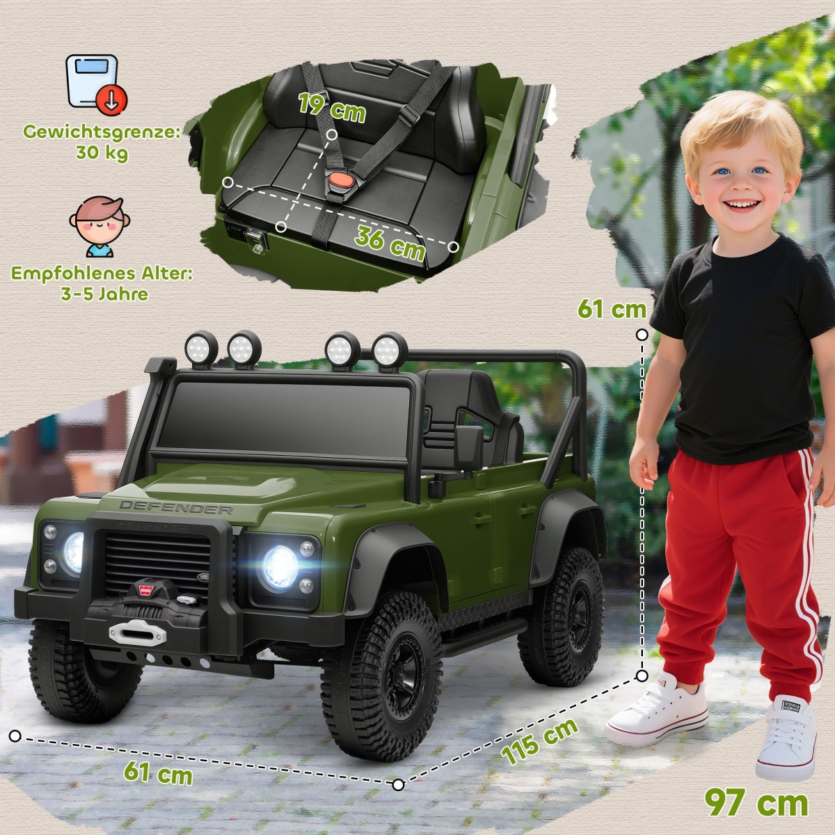 Land Rover Defender 110 SVX bērnu elektroauto 12V, zaļš
