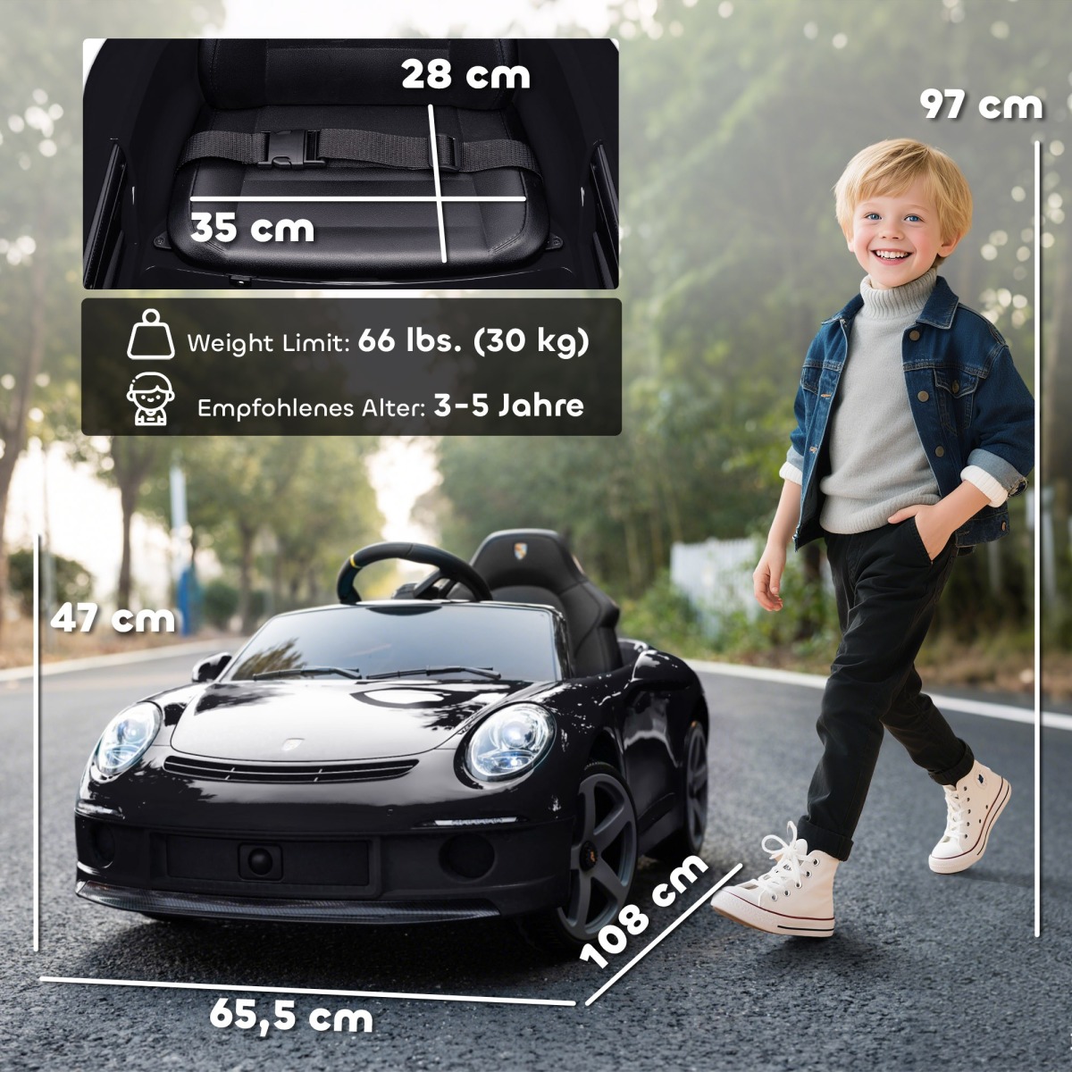 Licencēts RUF GT elektriskais bērnu auto ar tālvadības pulti un USB, melns