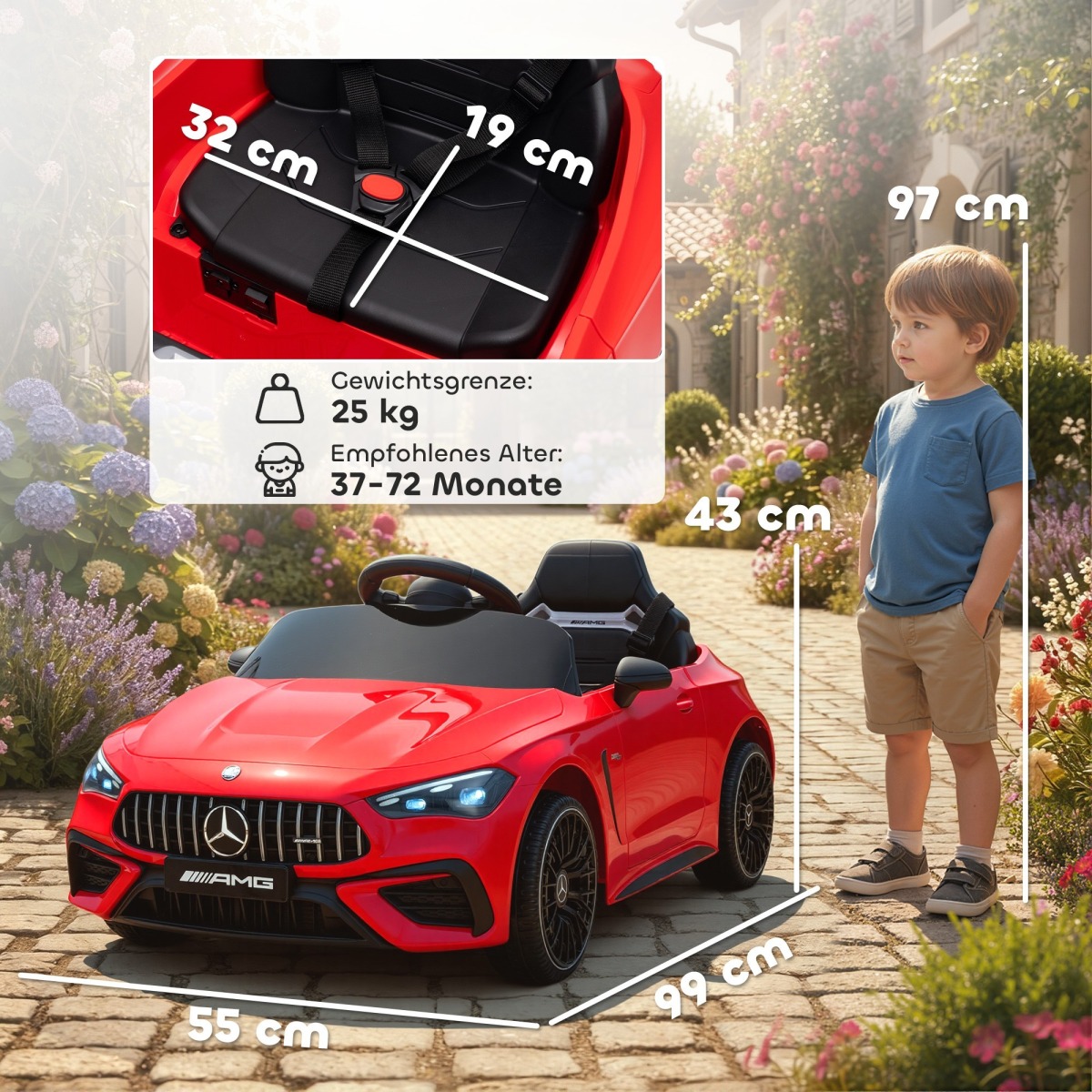 Bērnu elektromobilis Mercedes-AMG dizainā, 12 V, ar tālvadības pulti, sarkans