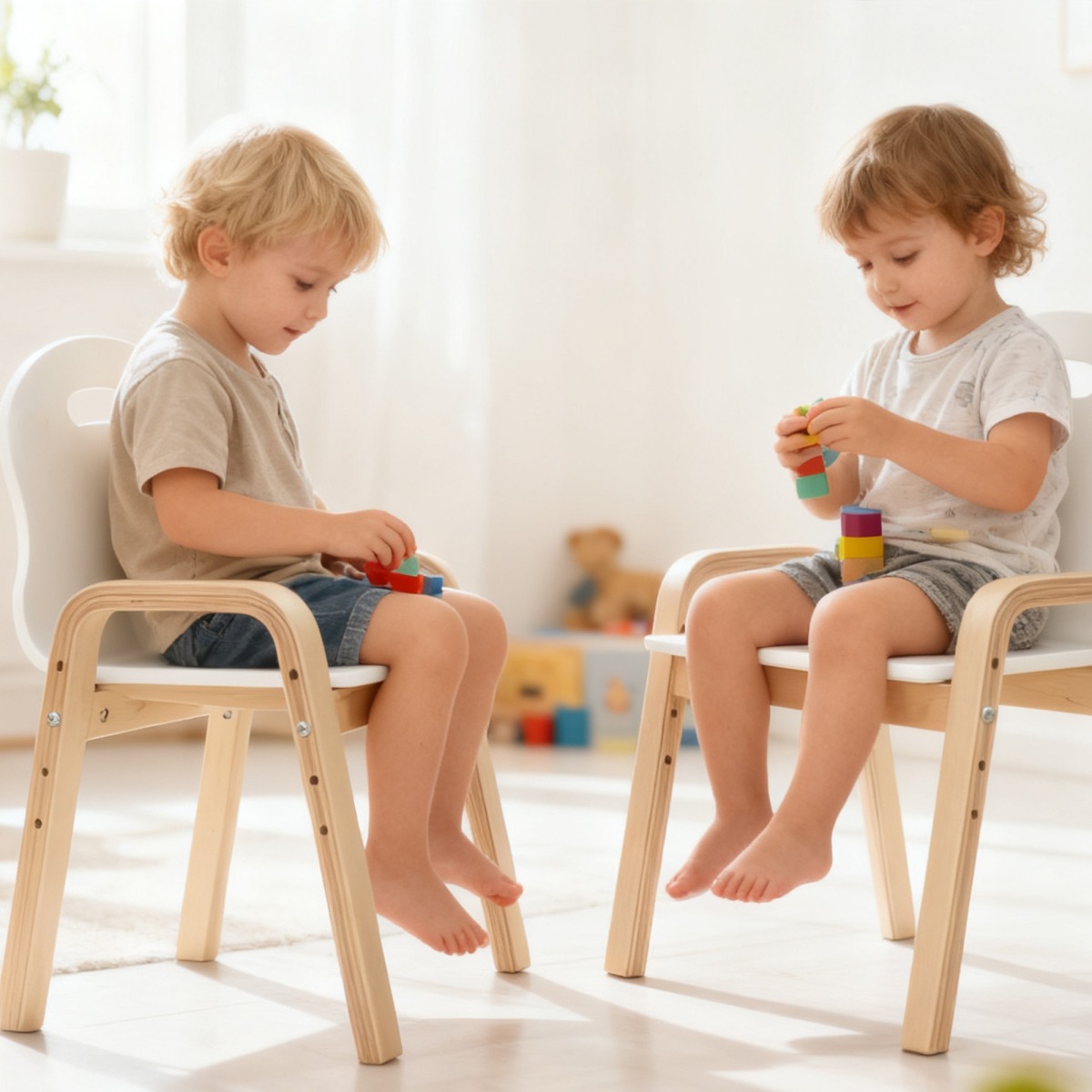 Baltu bērnu krēslu komplekts ar regulējamu augstumu, no bērza, 2 gab. | MIU Kids