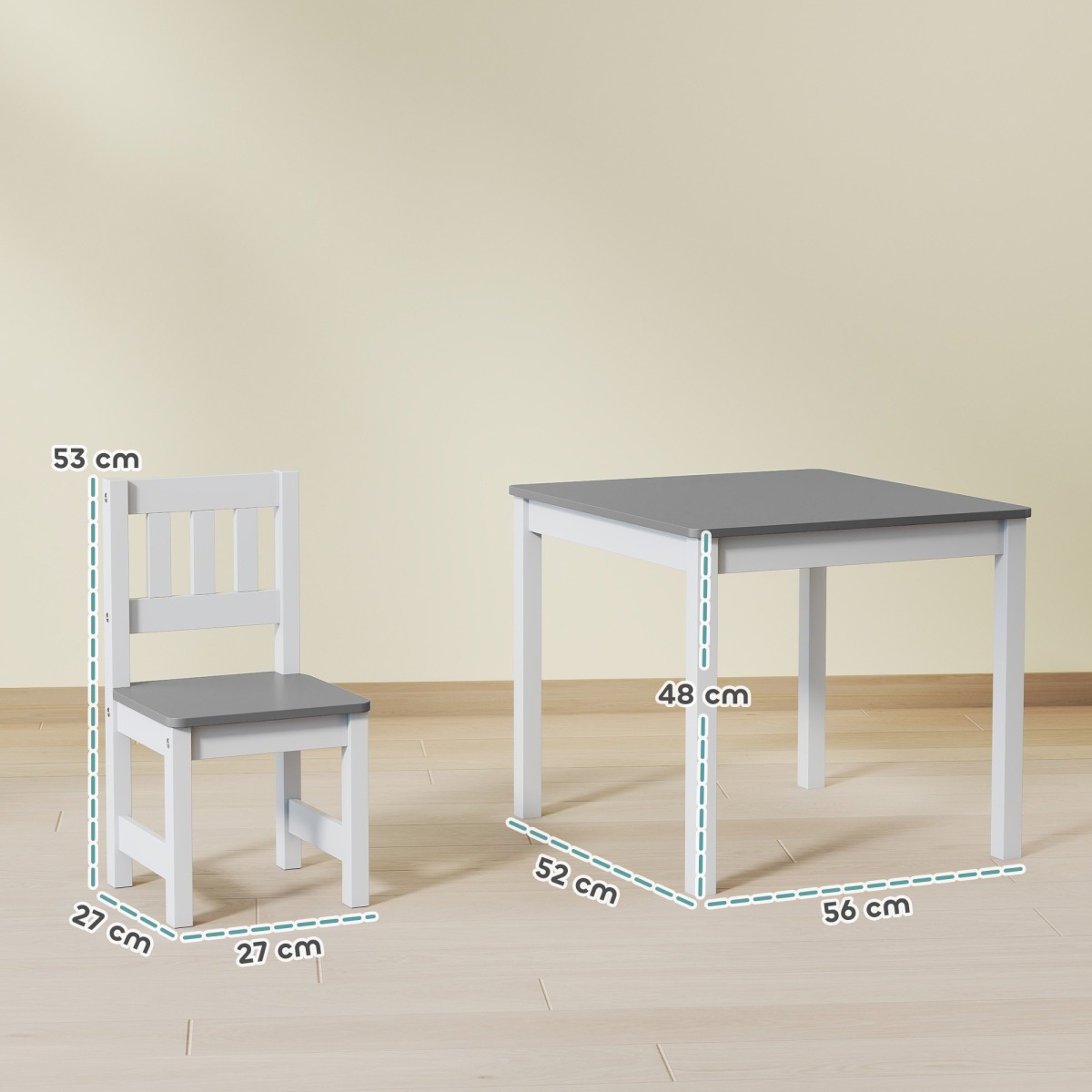 Bērnu galds ar 2 krēsliem, 3 daļas, pelēks un balts | MIU Kids
