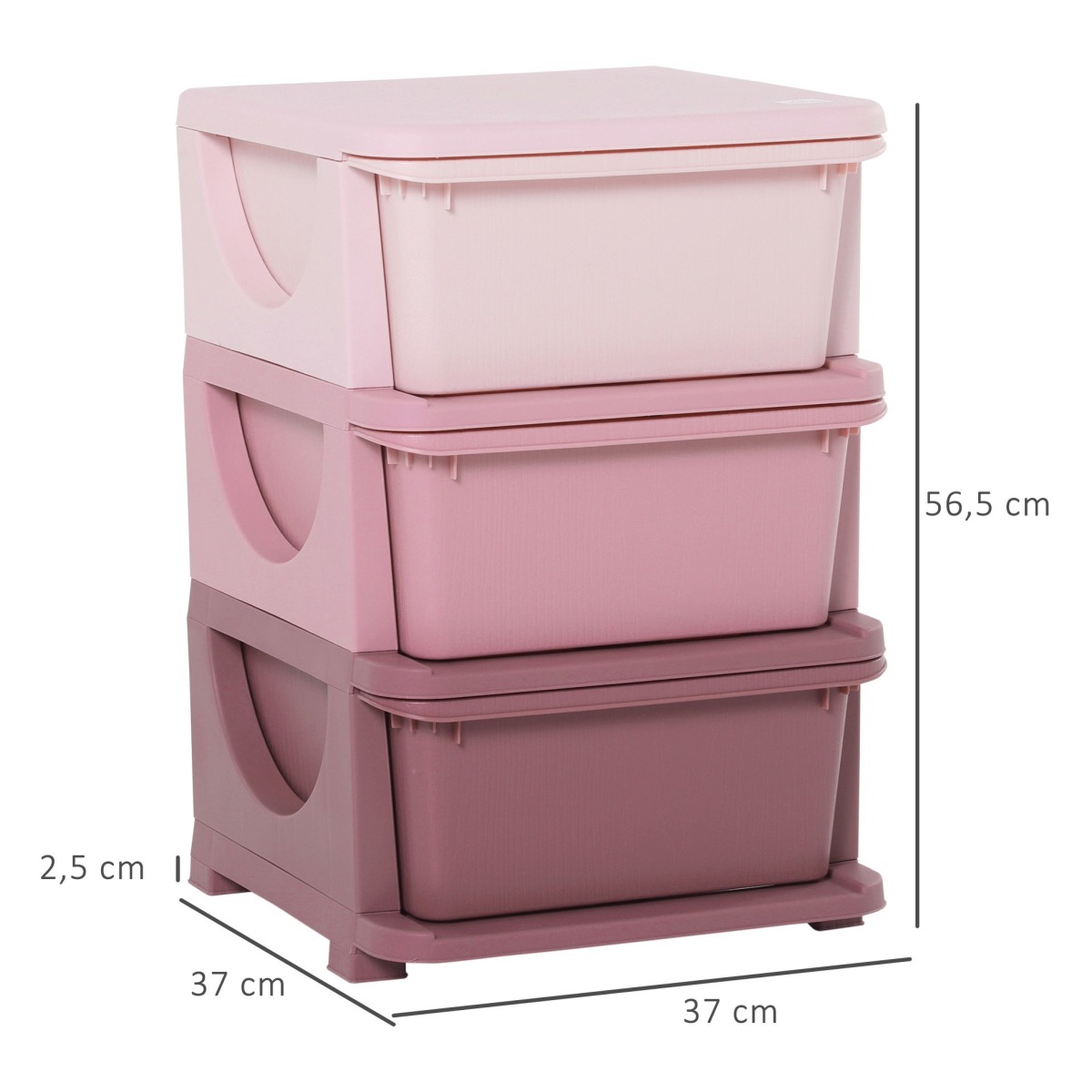 Roosa laste hoiukast 3 sahtliga, 37 × 37 × 56,5 cm