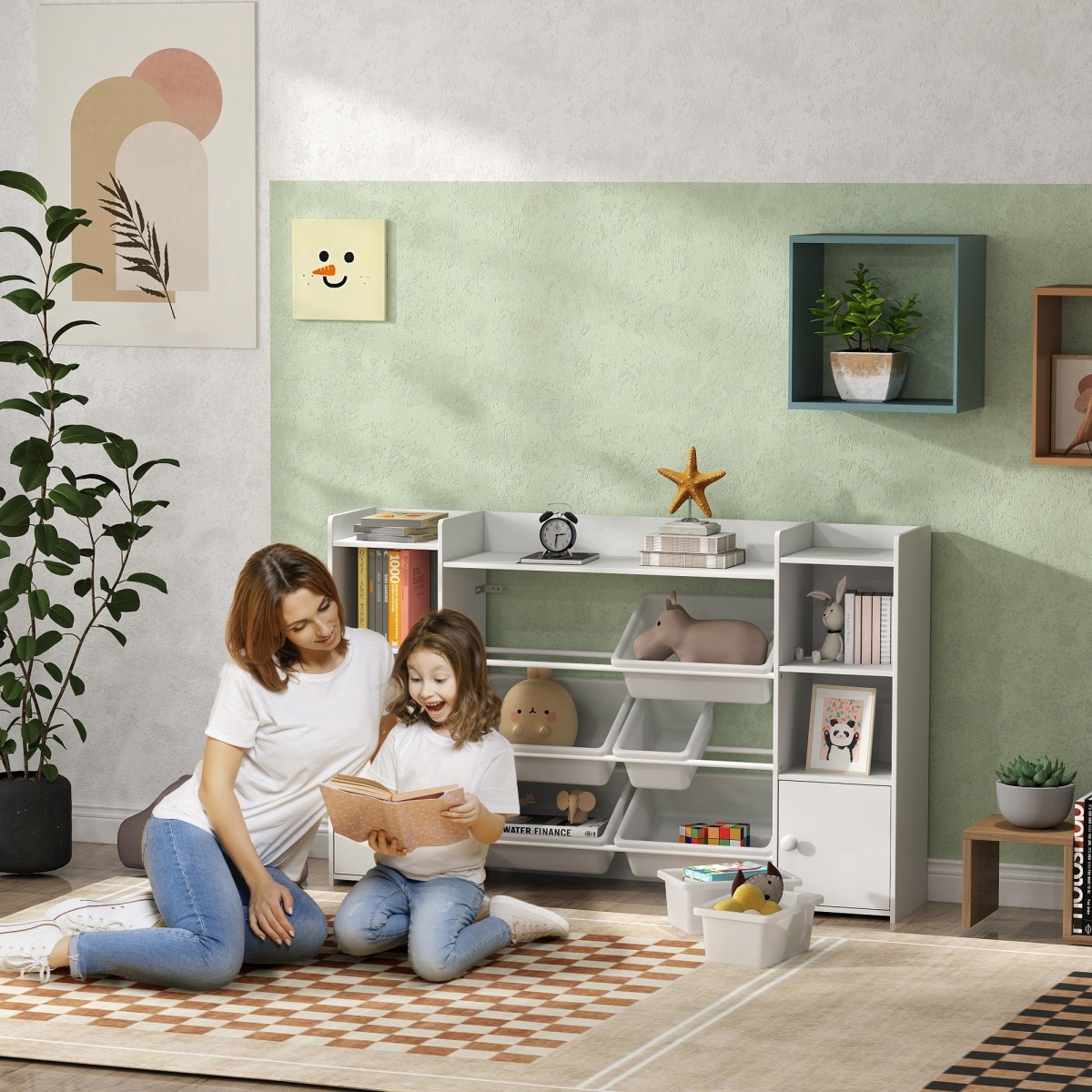Balts bērnu plaukts ar 8 izņemamām kastēm, 140 cm | MIU Kids