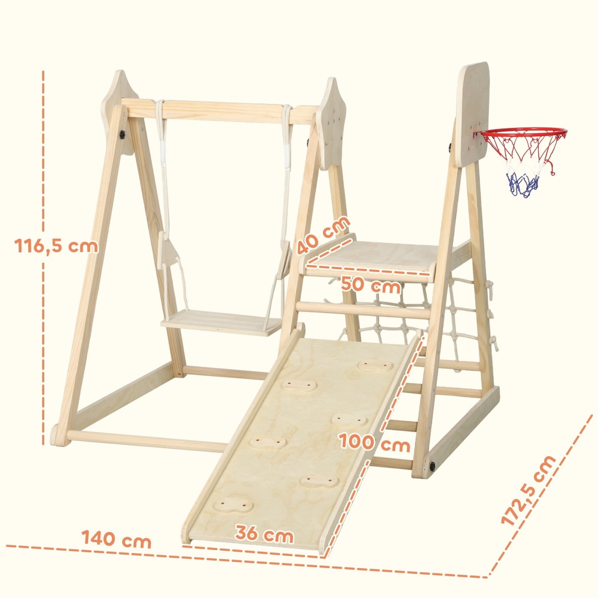 Saliekams 5-in-1 kāpelēšanas rāmis lietošanai telpās ar slidkalniņu un šūpolēm