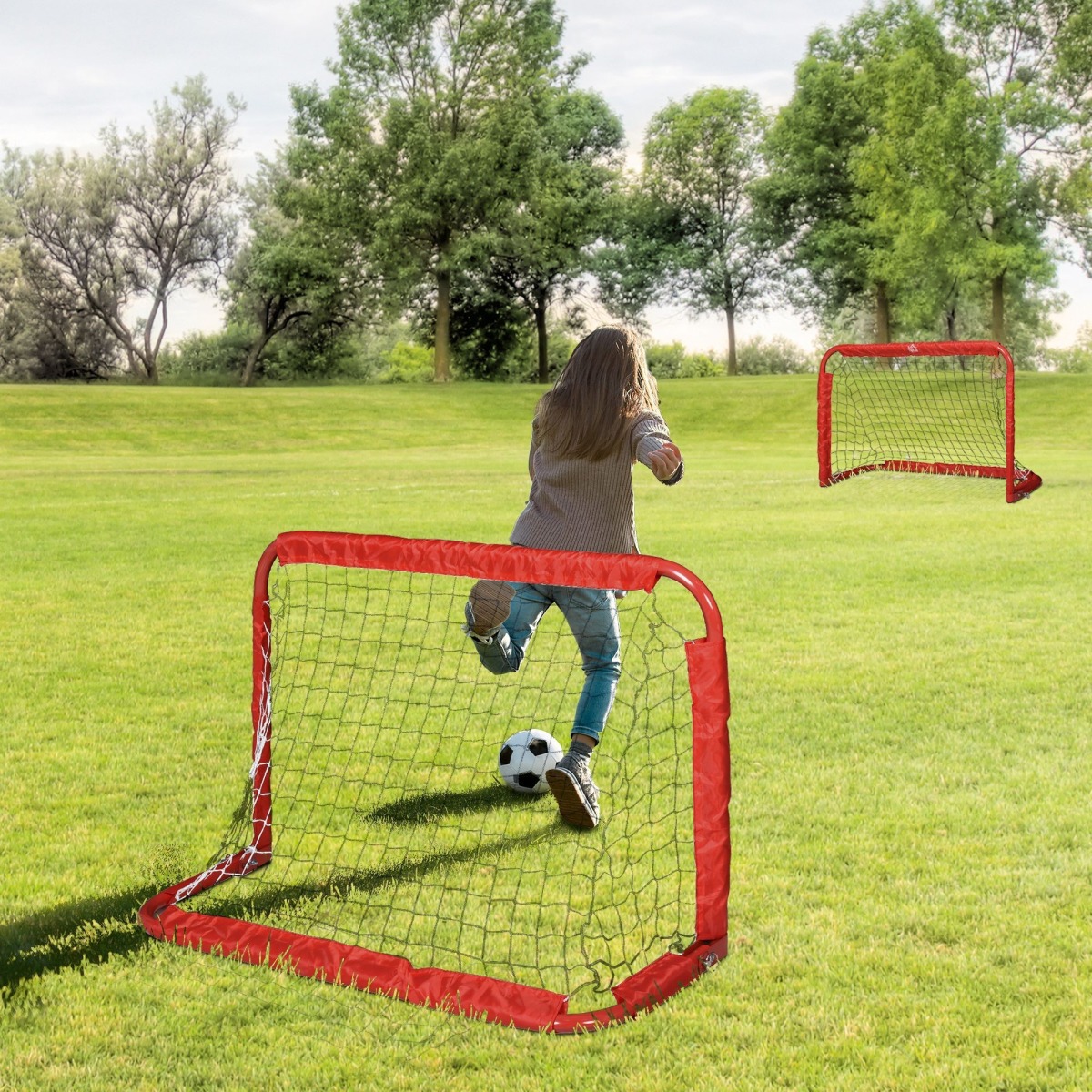 Sarkans saliekamo minifutbola vārtu komplekts ar 2 vārtiem