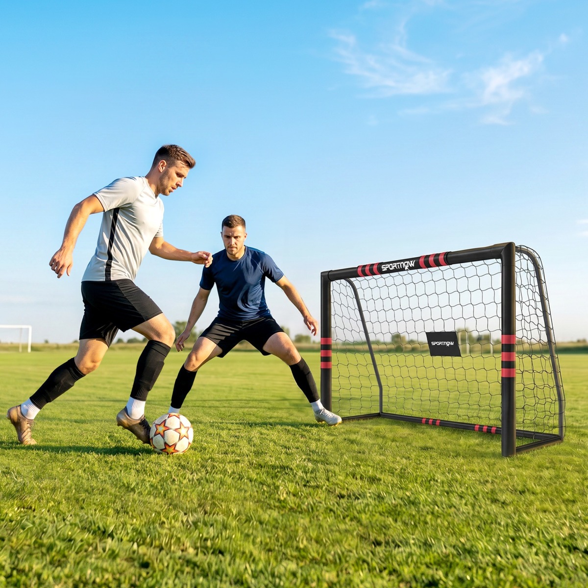 Futbola vārti 1,8 × 1,2 m ar tīklu un zemē iespraužamiem stiprinājumiem