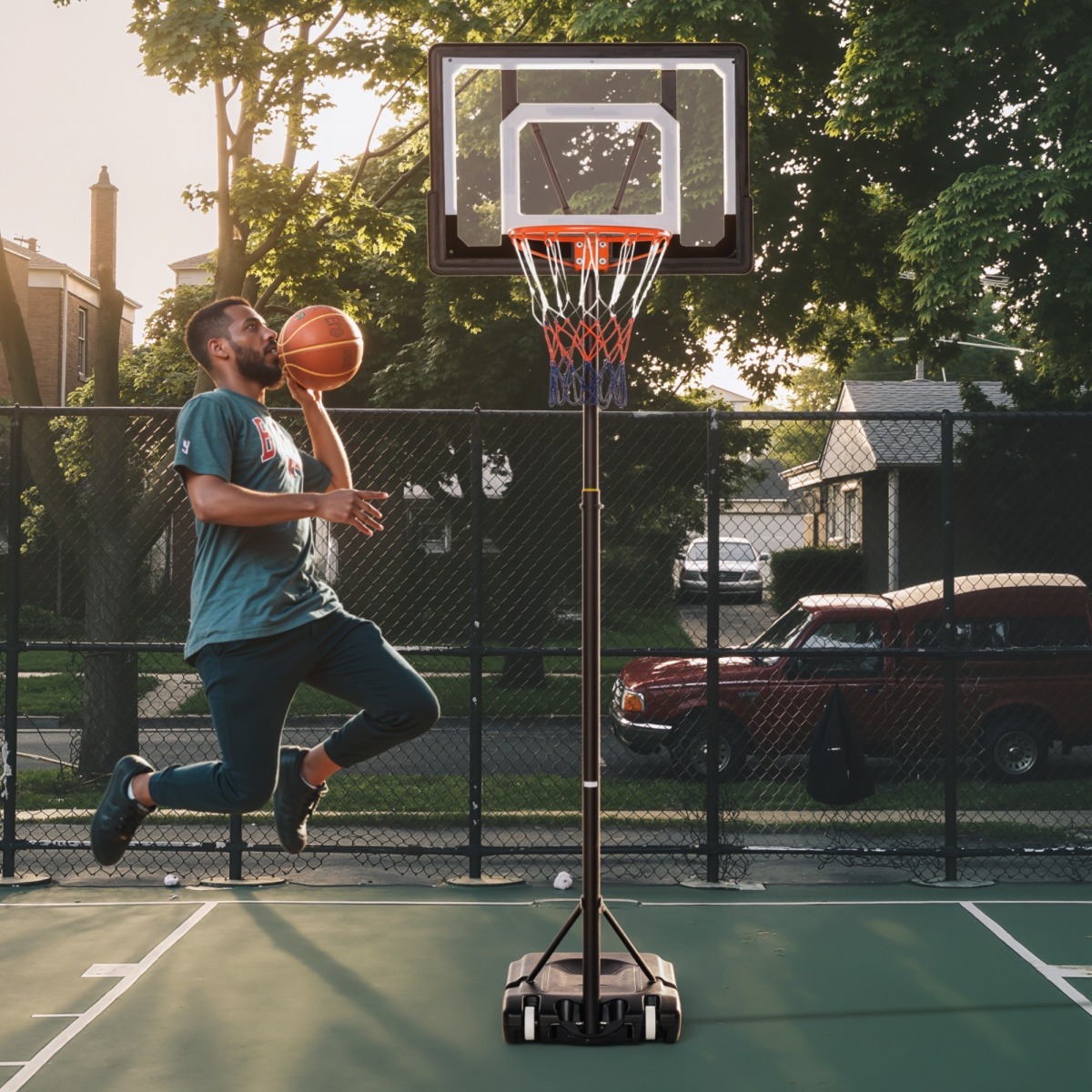Regulējams basketbola grozs uz riteņiem, 156–210 cm