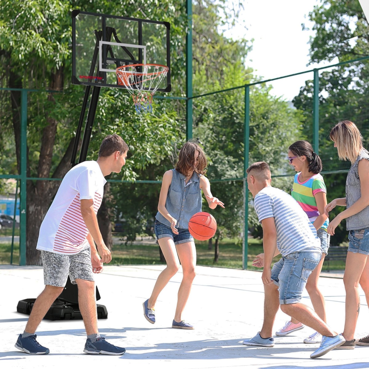 Punane-must reguleeritava kõrgusega korvpallikorv 2,3–2,9 m