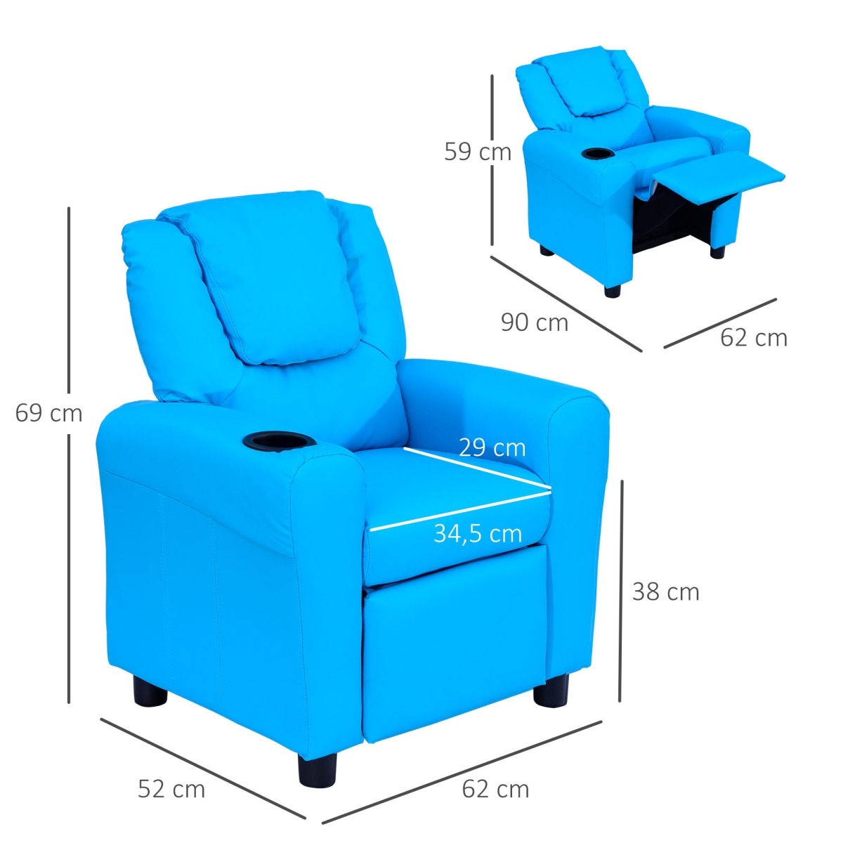 Sinine laste tugitool kallutatava seljatoega, 62 × 52 × 69 c