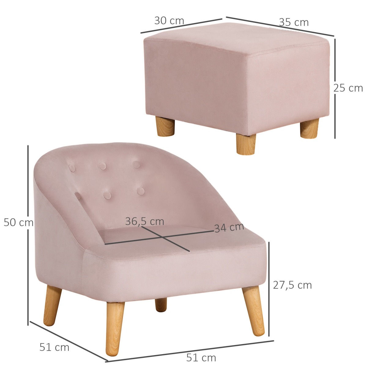 Roosa laste tugitool tumbaga, 3–5-aastastele, 51 × 51 × 50 c