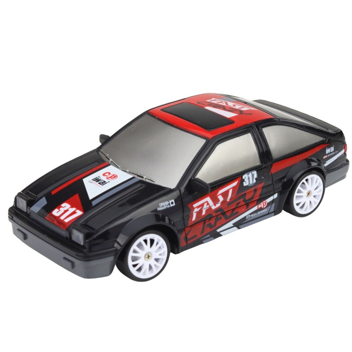 Melns 1:24 mēroga RC drifta kupejas modelis