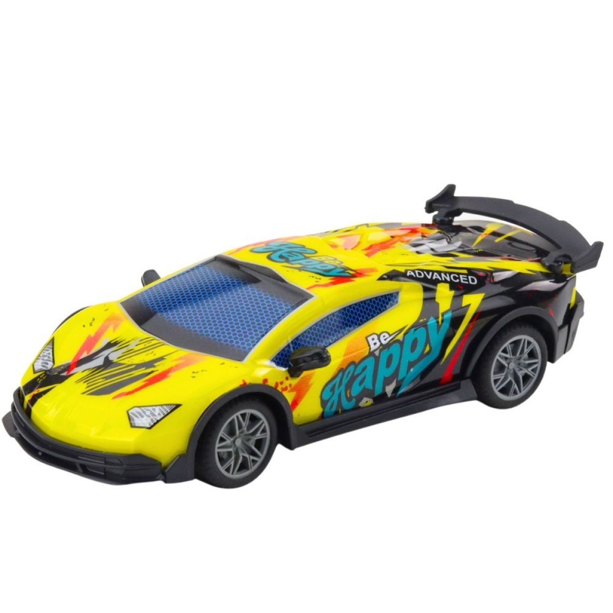Dzeltens sporta auto ar tālvadību, LED apgaismojumu, mērogs 1:22