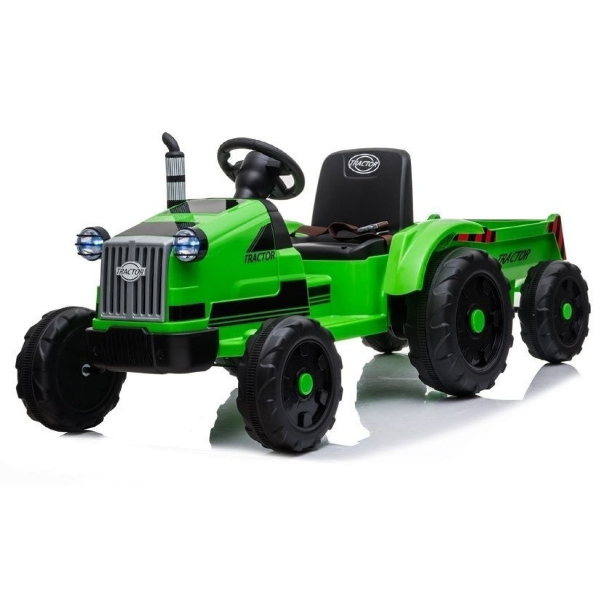 Zaļš bērnu elektriskais traktors ar piekabi CH9959