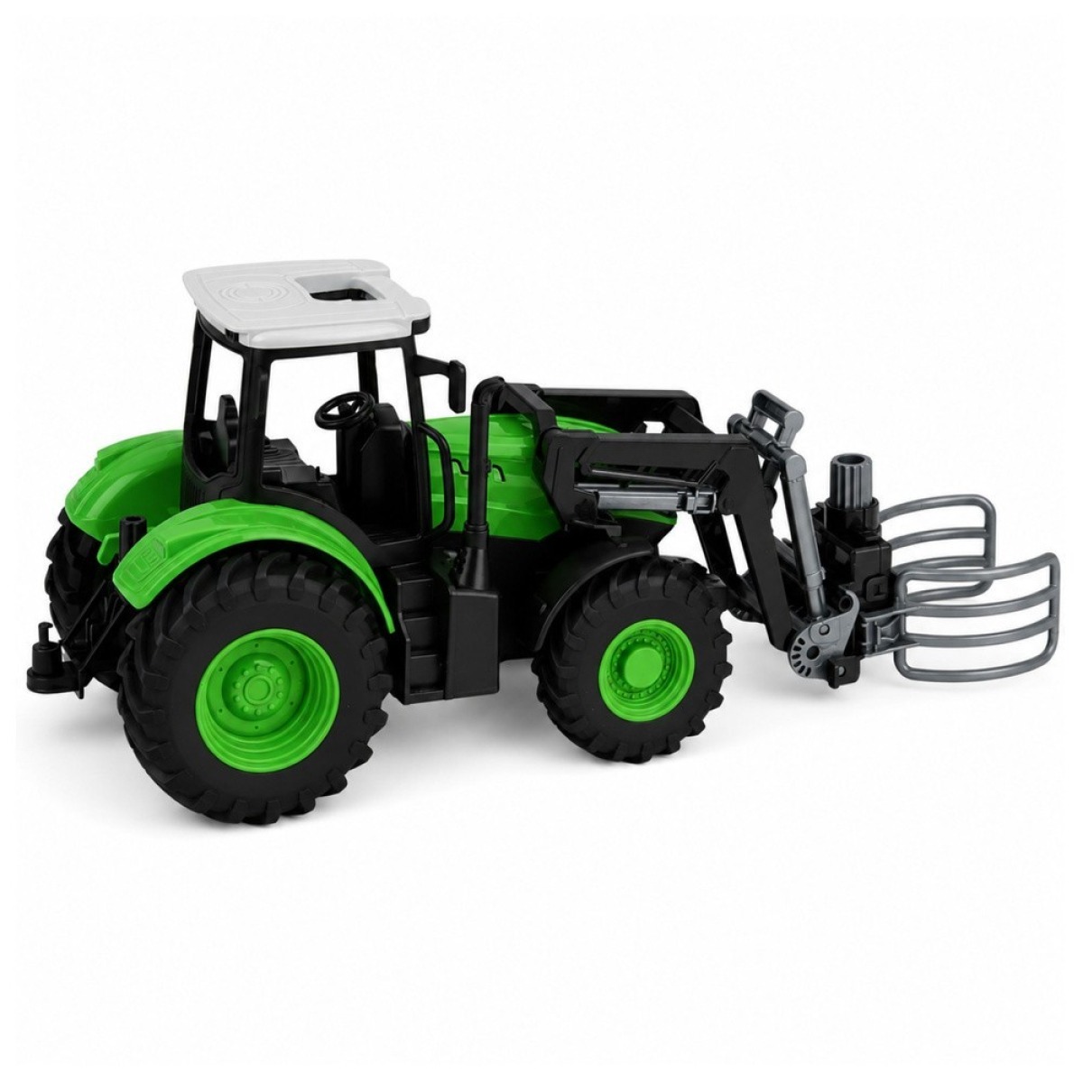 Roheline RC-traktor pallihaaratsi ja LED-tuledega 1:24