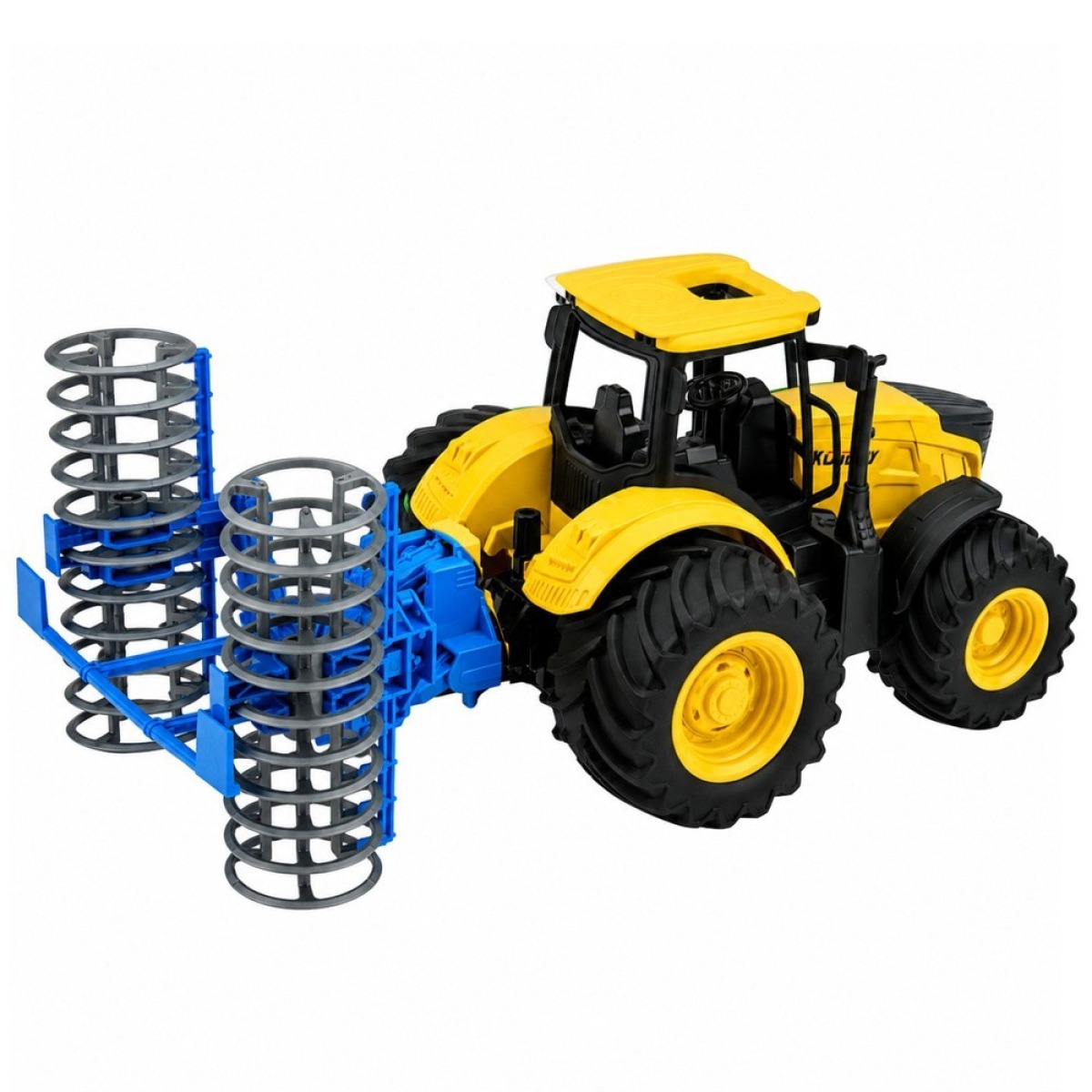 Kollane põllutraktor kultivaatorirulliga 1:24