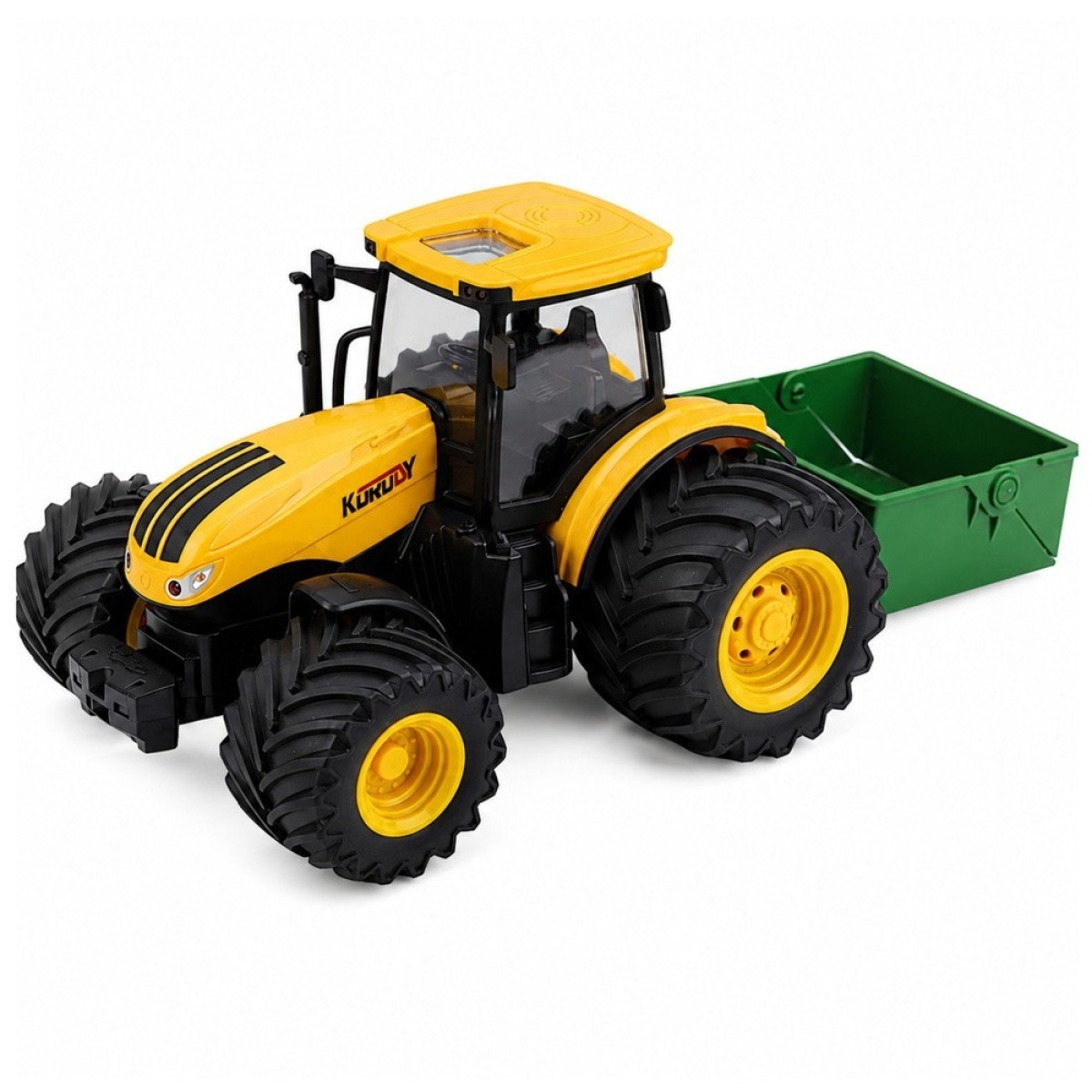 Kollane põllutraktor väetisekülvikuga, tuled ja helid, 1:24