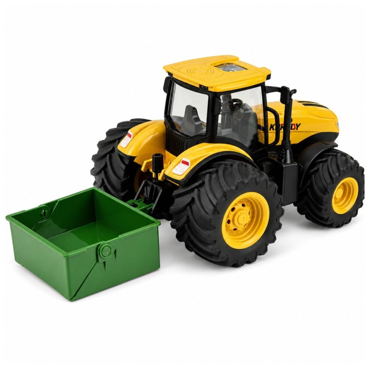 Kollane põllutraktor väetisekülvikuga, tuled ja helid, 1:24