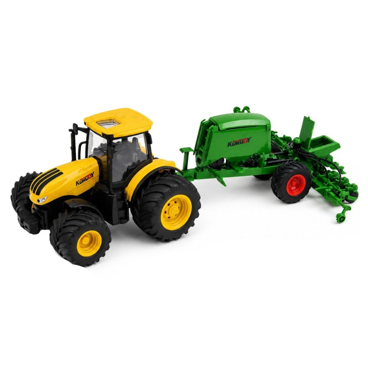 Kollane põllutraktor külvikuga, tulede ja helidega 1:24