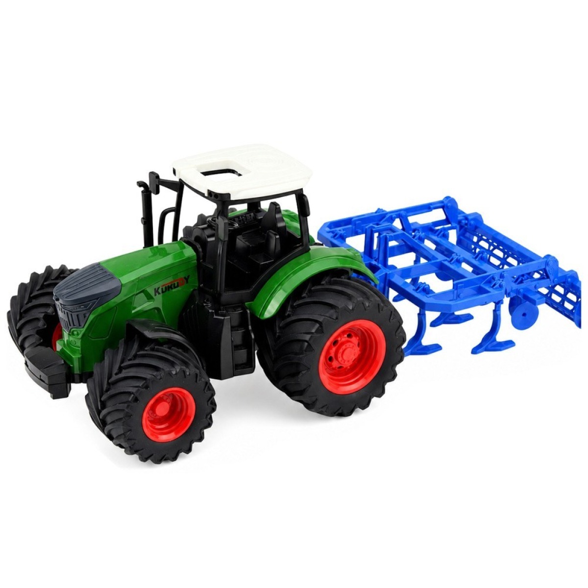 Roheline põllutraktor kultivaatoriga 1:24