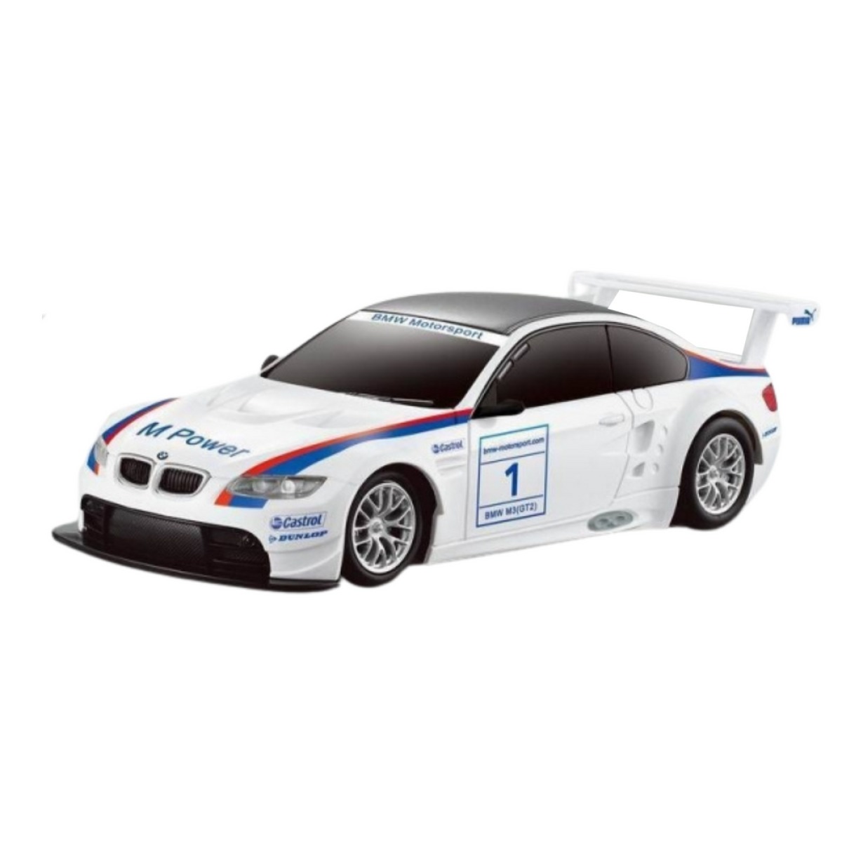 Valge kaugjuhitav BMW M3 GT2 sportauto 1:24