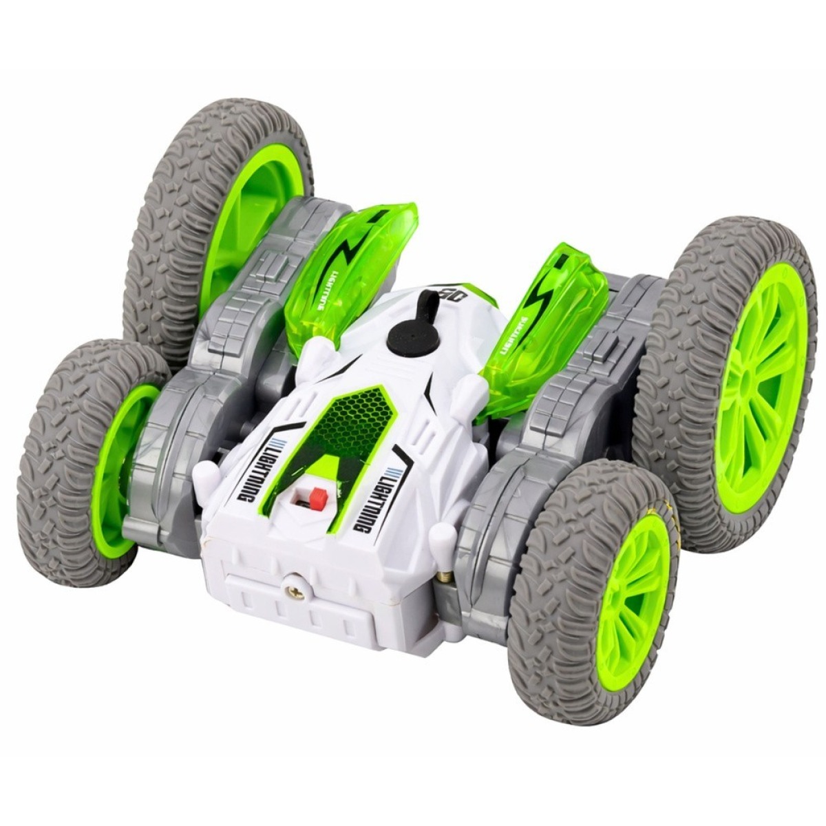 Roheline kaugjuhitav trikiauto tulede ja 360°-trikkidega