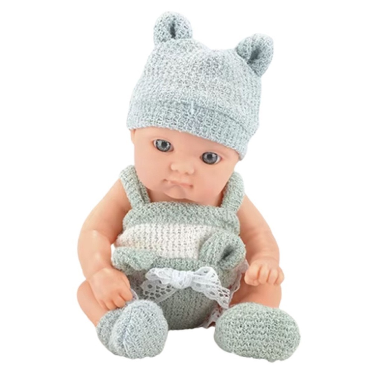 Pelēkbalta lelle mazulis ar sedziņu, 18 cm