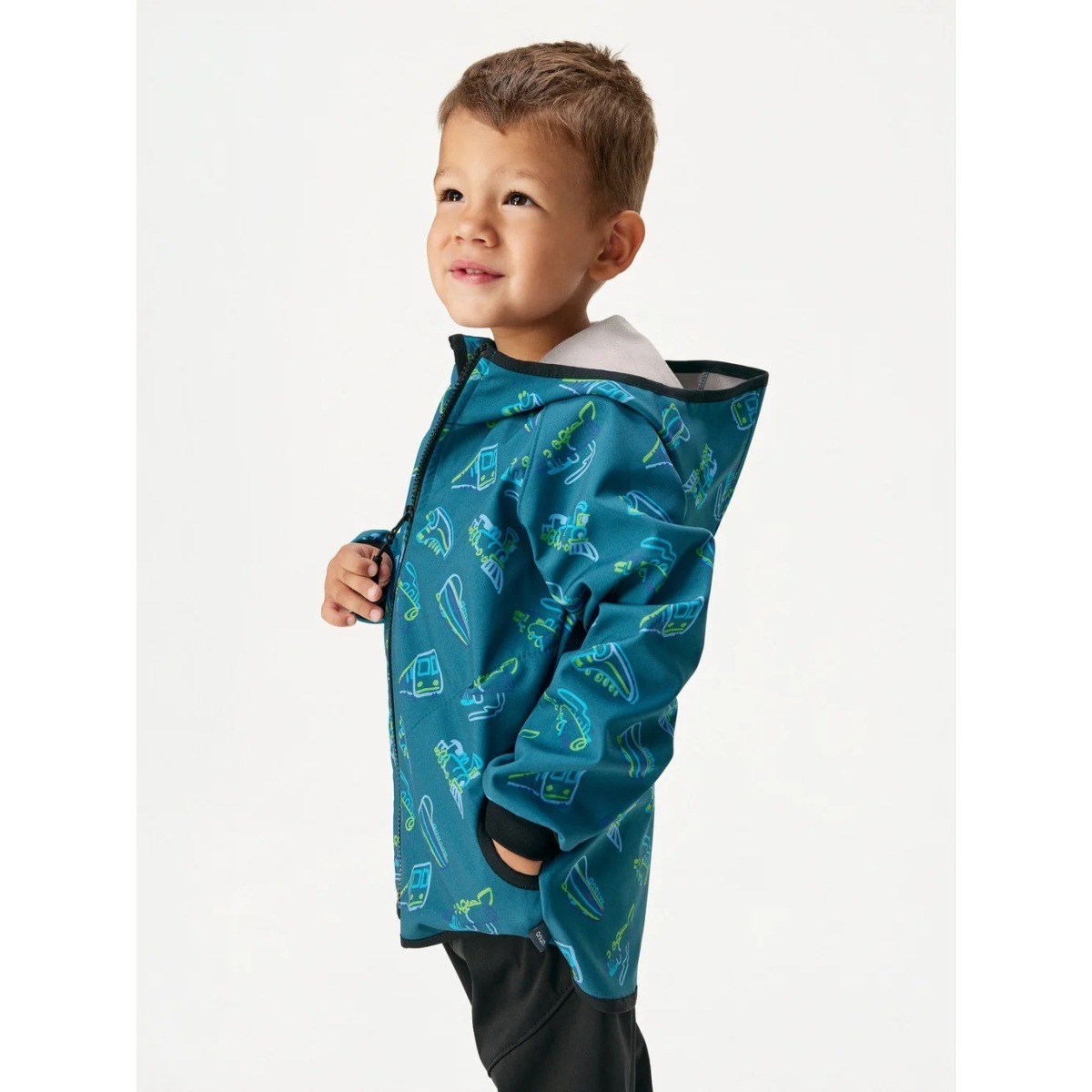 Bērnu softshell jaka ar flīsa oderi Basic, kobalta krāsā ar vilcieniem