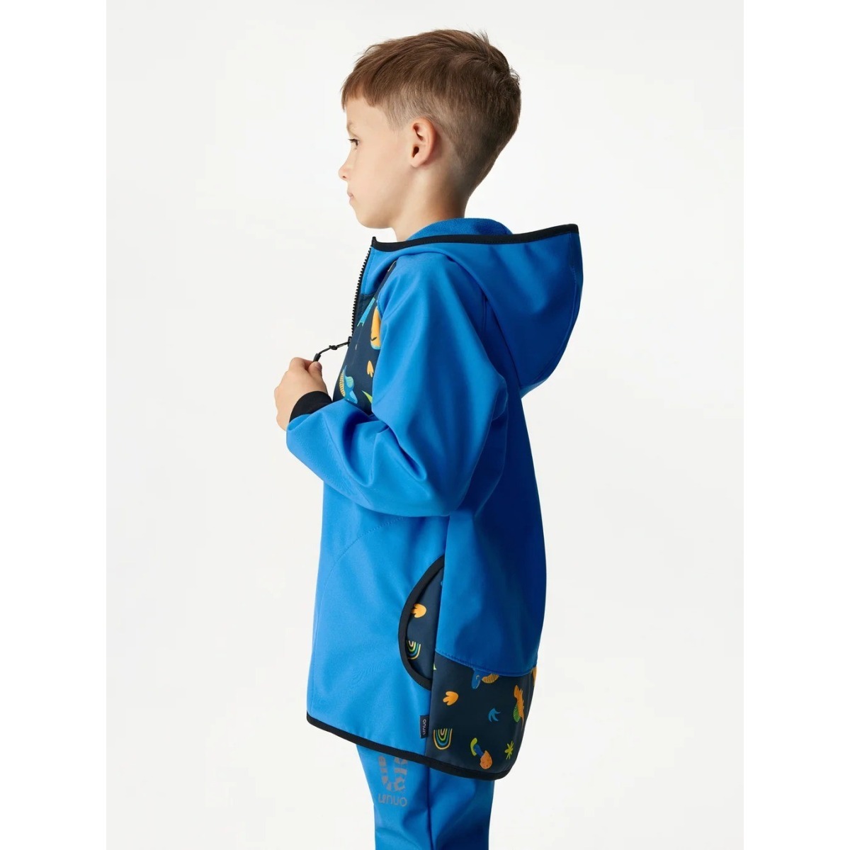 Bērnu softshell jope fliisvoodriga Basic, sinine-dinosauruse