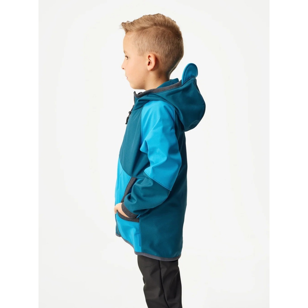 Bērnu softshell jaka Street ar flīsa oderi, kobalta un tirkīza krāsā