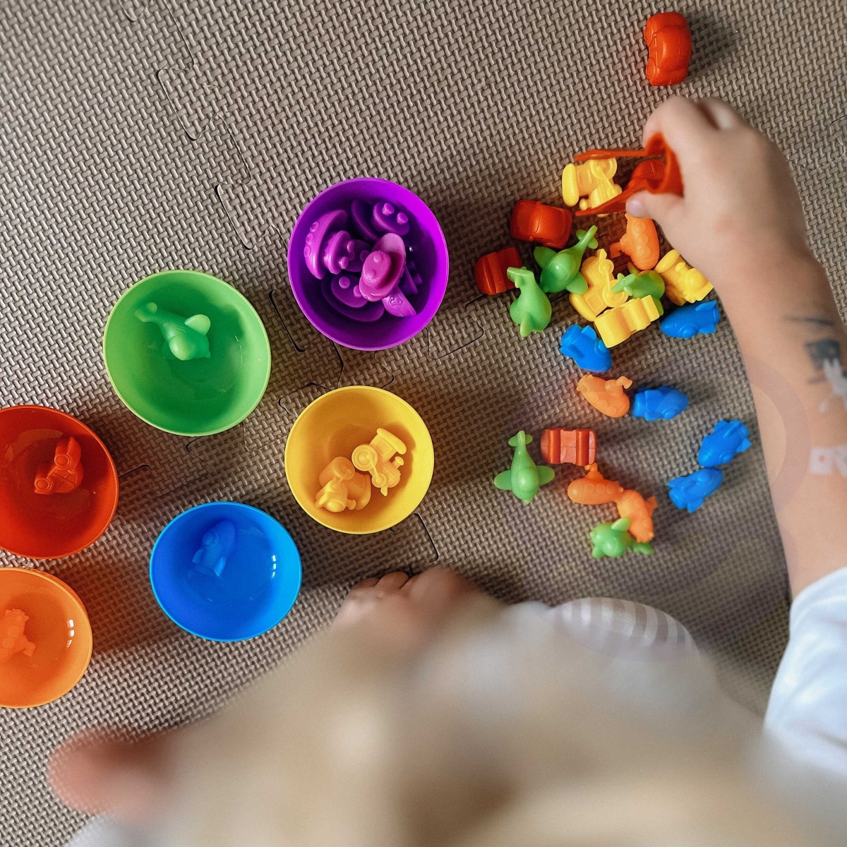 Montessori krāsu šķirošanas spēle „Jūra un sauszeme”, 64 gab.