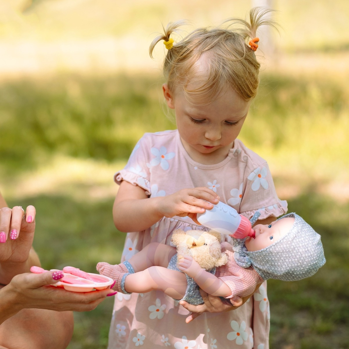 ROYAL mazulīte 36 cm ar lācīti un piederumiem barošanai