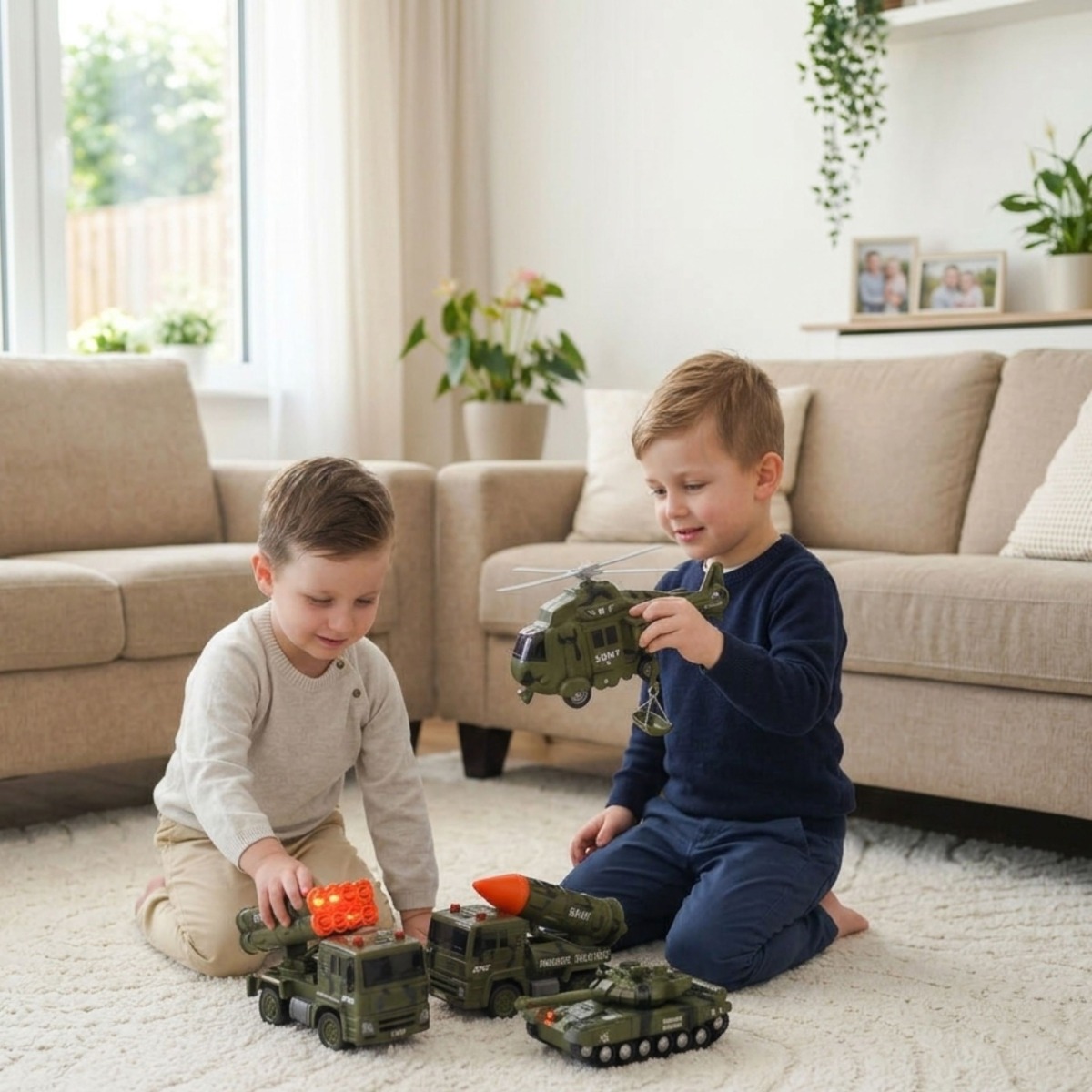 Militāro transportlīdzekļu komplekts ar tanku un helikopteru 1:20