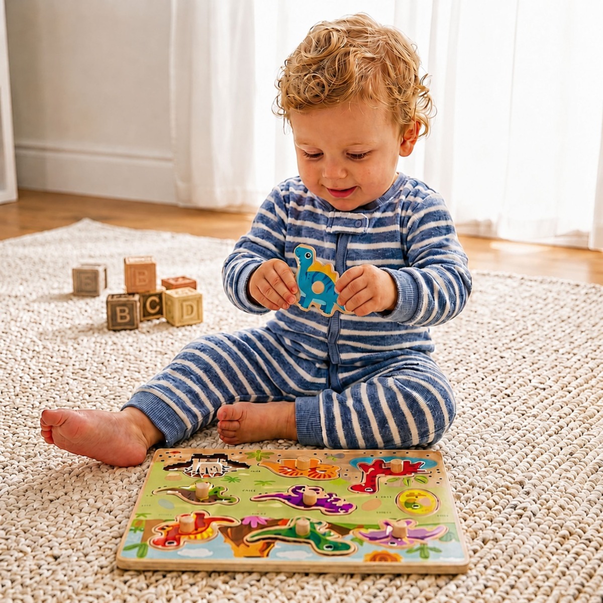 Koka Montessori nuppudega pusle Dinosauruste kujuga pusle