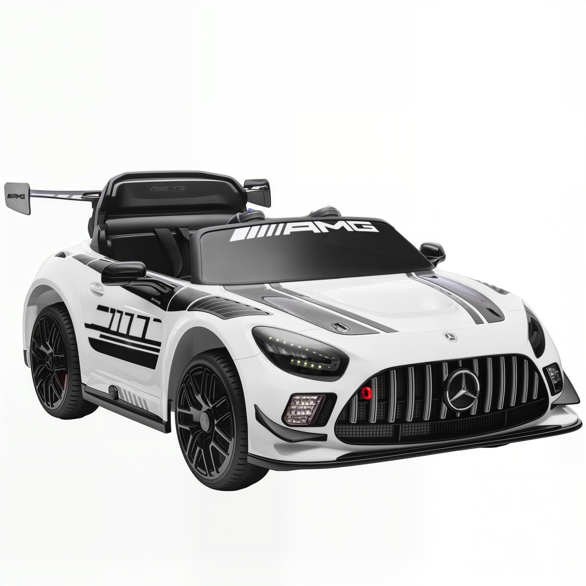 Bērnu elektriskais Mercedes-AMG auto 12 V, LED gaismas, mūzika, balts