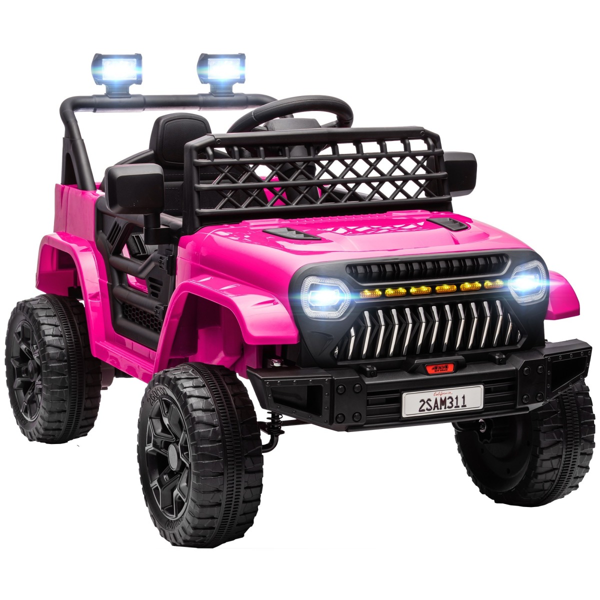 Bērnu elektromobilis, 12 V, 2 motori, tālvadības pults, LED gaismas, mūzika, rozā