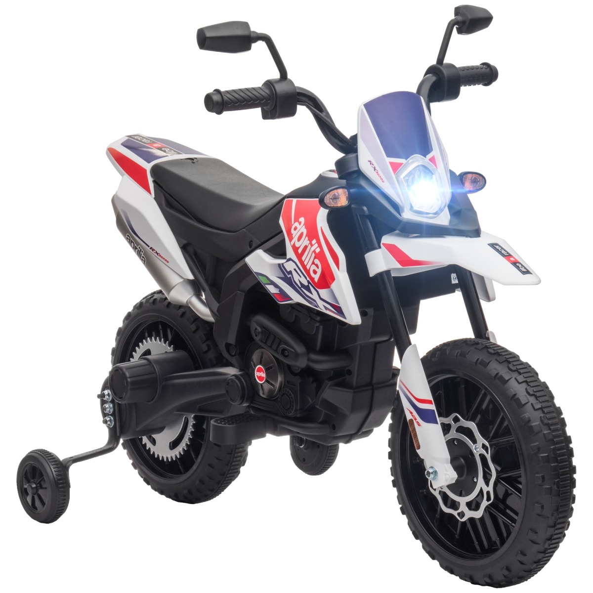 Balts Aprilia 12V bērnu elektriskais motocikls