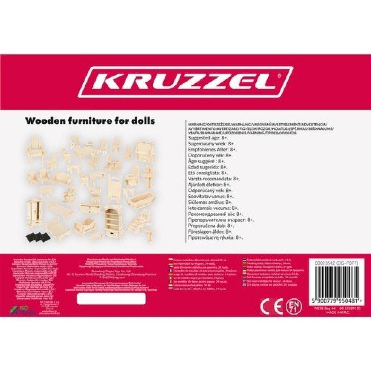 KRUZZEL koka leļļu mēbeles, 34 detaļas