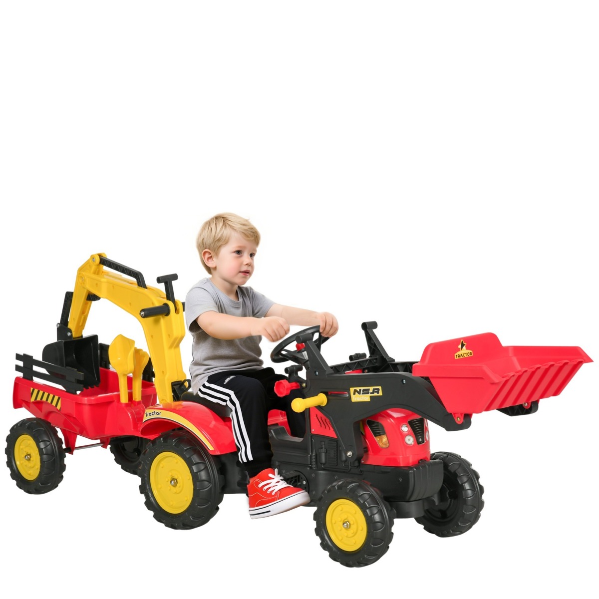 Bērnu pedaaltraktor haagise ja esilaaduriga, punane, alates 