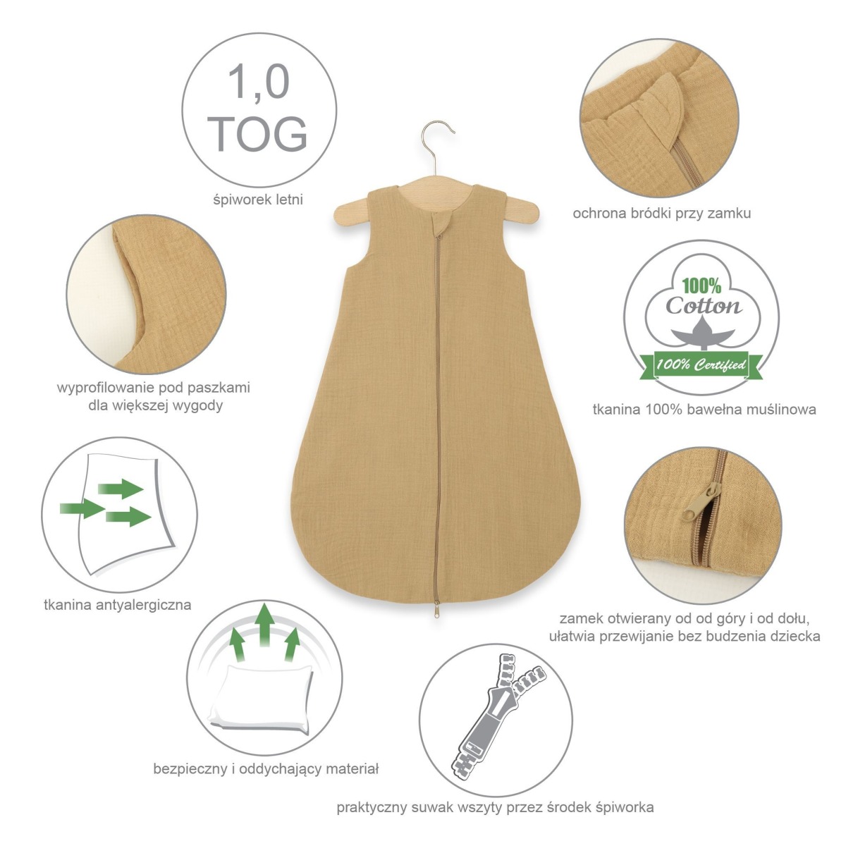 Muslin mazuļa magamiskott 0-6 mēneši S suveks TOG 1.0 - hall