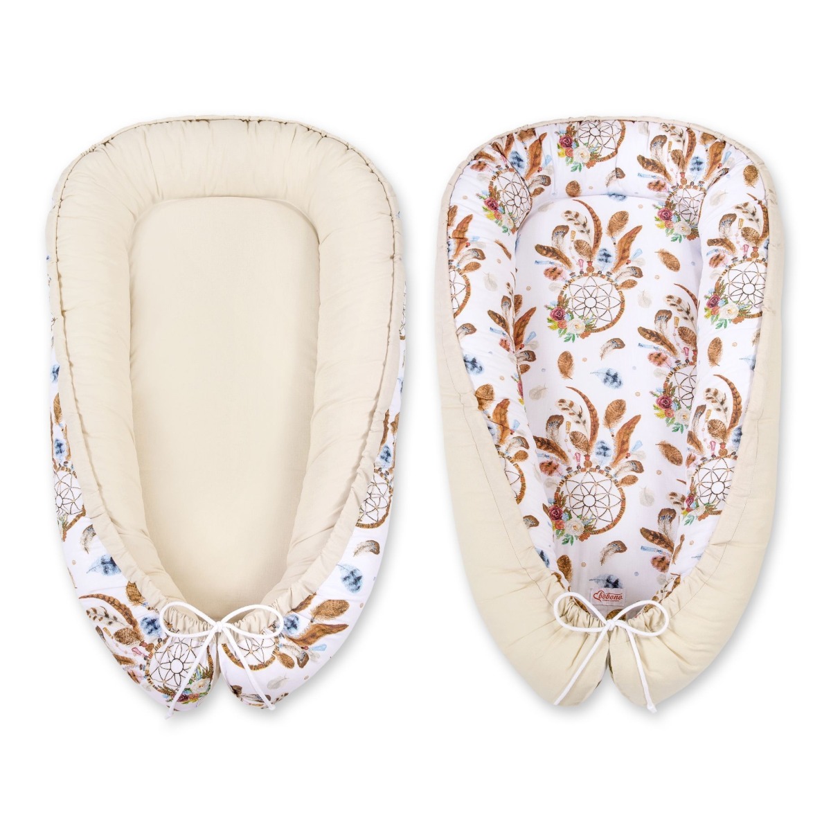 Bobono Premium Cocoon mazuļu ligzdiņa – Dreamcatchers White / Beige