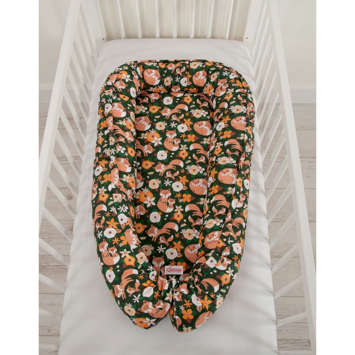 Bobono Premium abpusējs ligzdiņš mazulim – Fox Family, Greenery