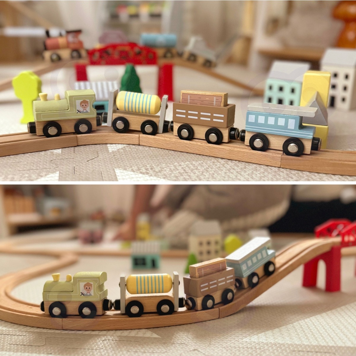Tooky Toy koka magnētiskais vilciena komplekts, 12 detaļas