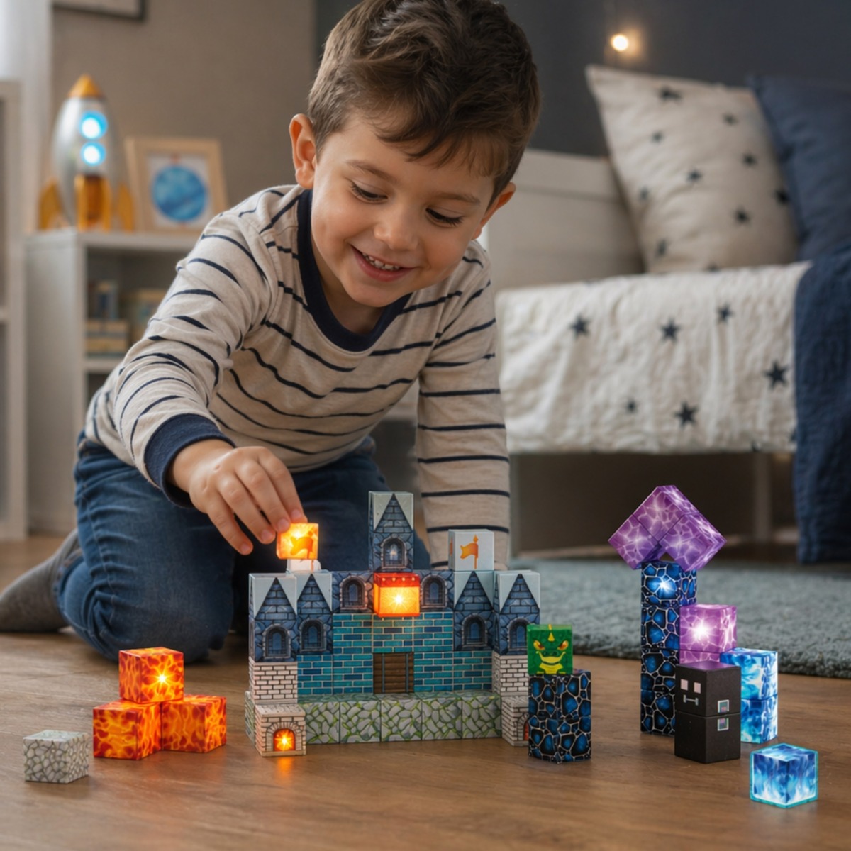Magnētiskie būvklucīši „Pixel Castle”, 64 gab.