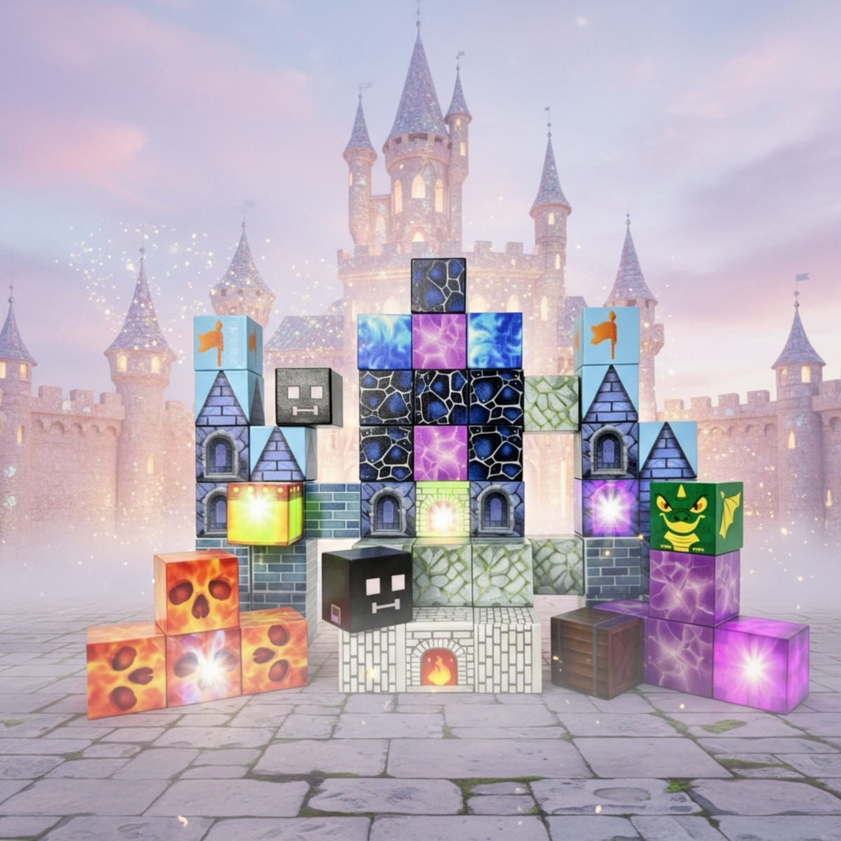 Magnētiskie būvklucīši „Pixel Castle”, 64 gab.