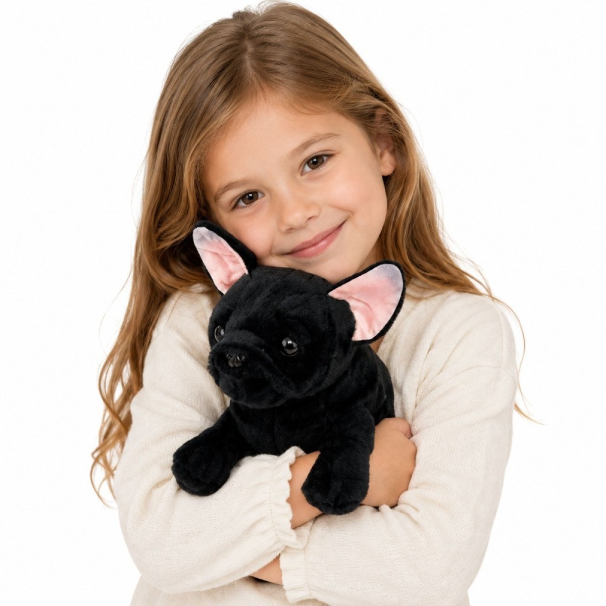 Melns plīša franču buldogs, 22 cm