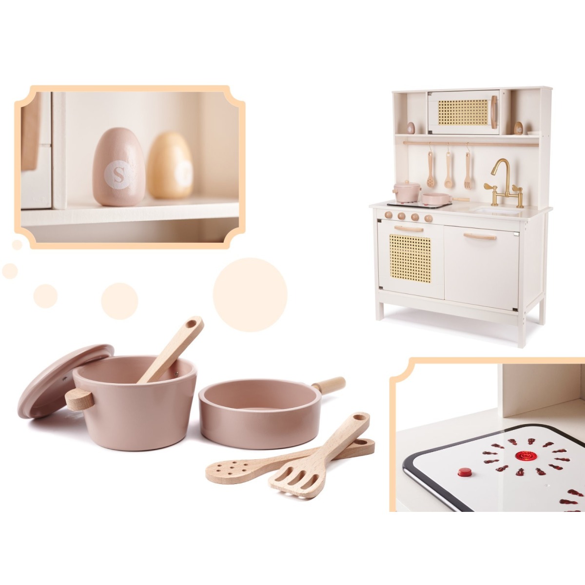 Bērnu retro MDF koka köök BOHO aksessuaaridega