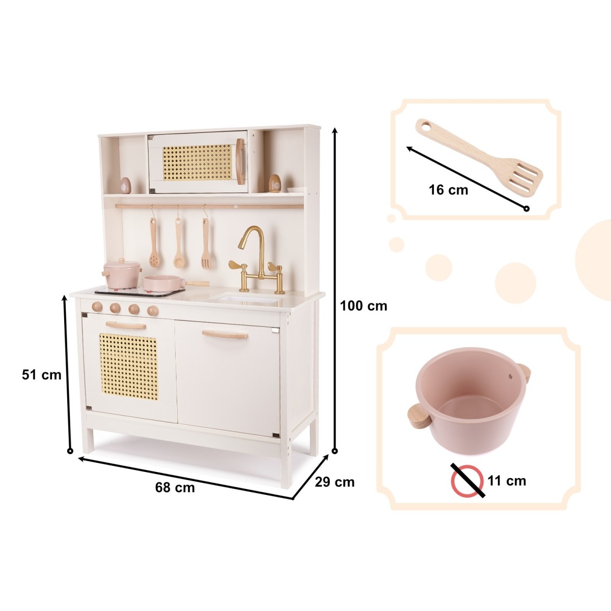 Bērnu retro MDF koka köök BOHO aksessuaaridega
