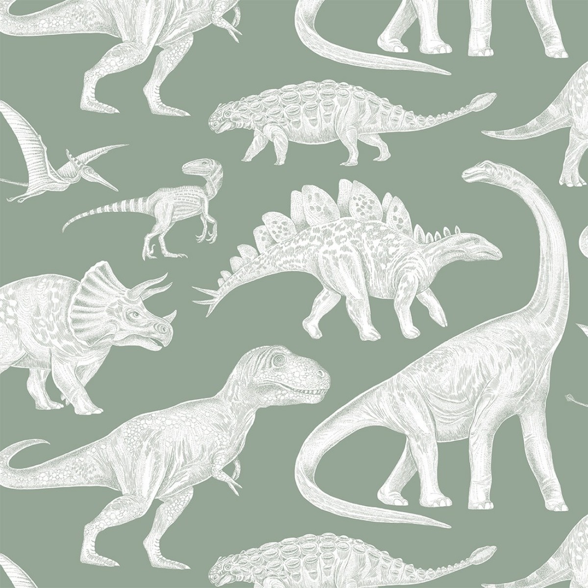 Pastelowe Love® bērnu tapetes Dino, Matcha Green