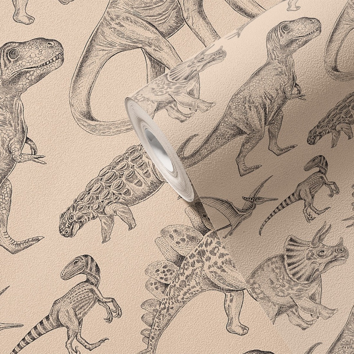 Pastelowe Love® bērnu tapetes ar dinozauriem, bēšas