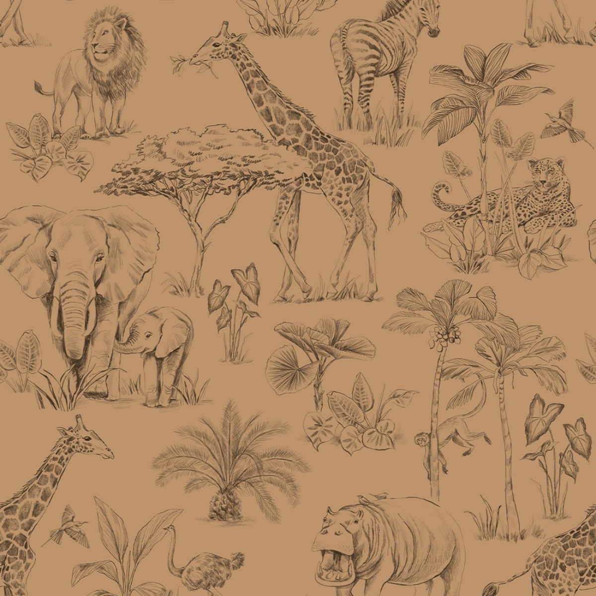 Pastelowe Love® bērnu tapetes “Safari”, tofejas tonī